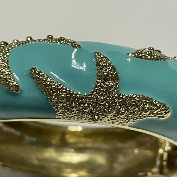 Amrita Singh Teal and Gold Tone Cuff Clamper  Bracelet Starfish Ocean Beach - Picture 5 of 10
